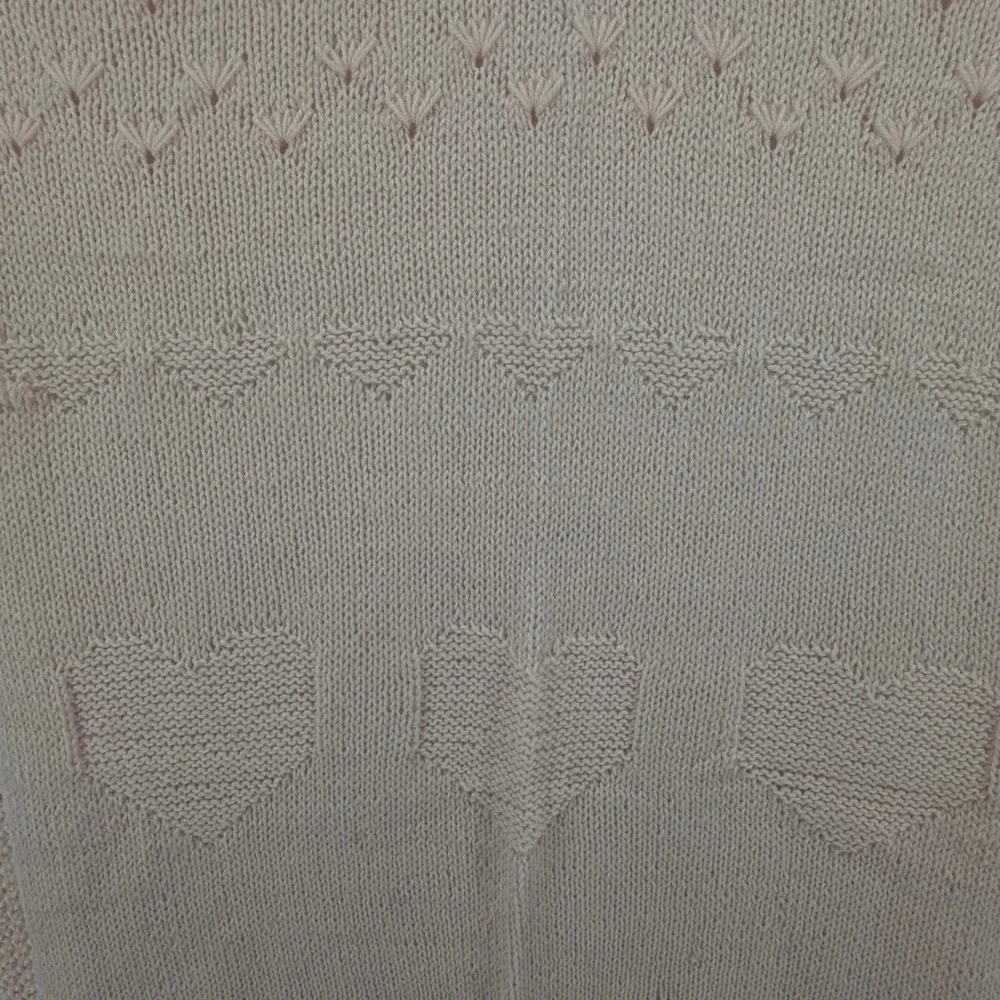 Handmade Hand Knit Pink Hearts Pointelle Chevron Baby Blanket Afghan Crib Throw